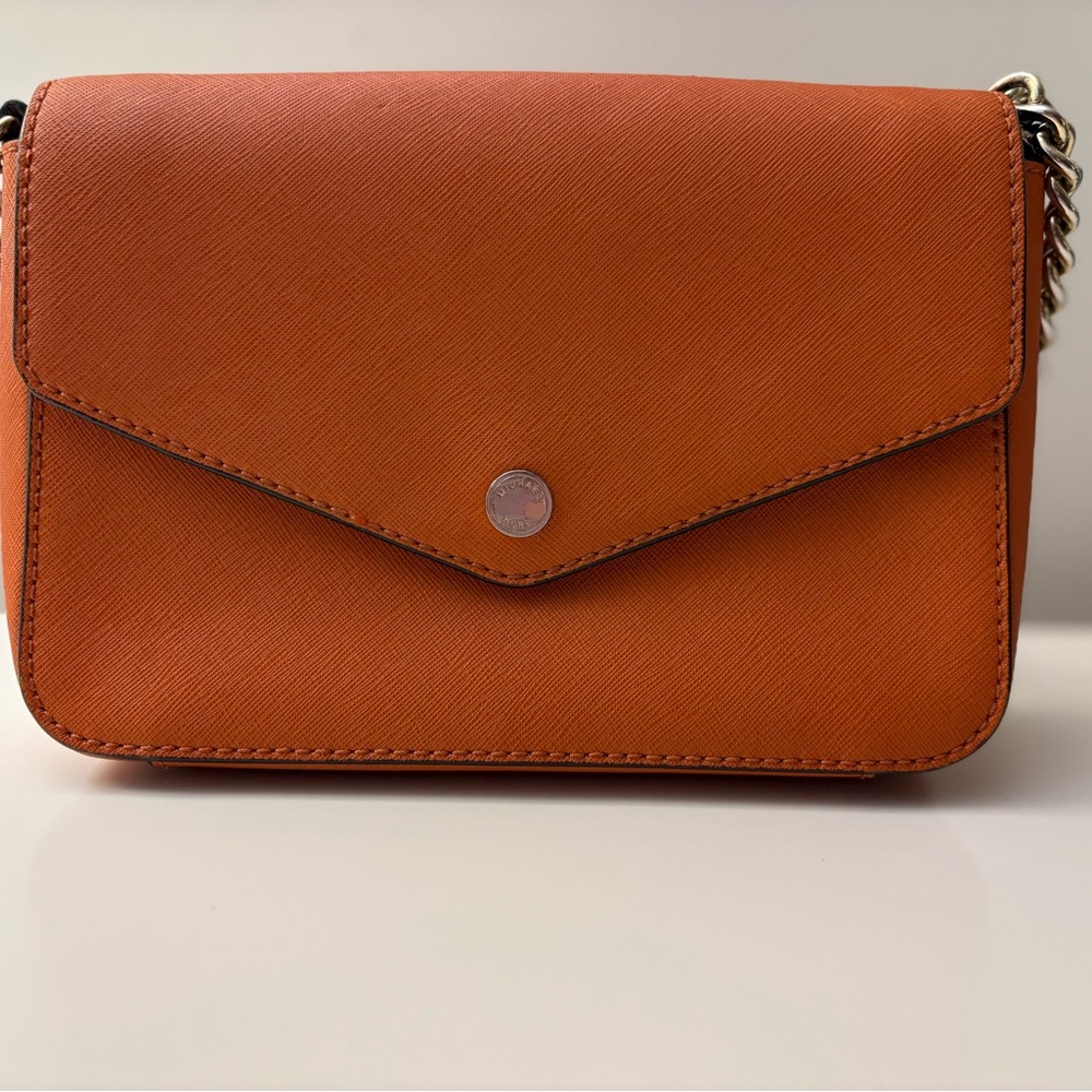 Michael Kors Orange Crossbody Bag with Chain Detail
